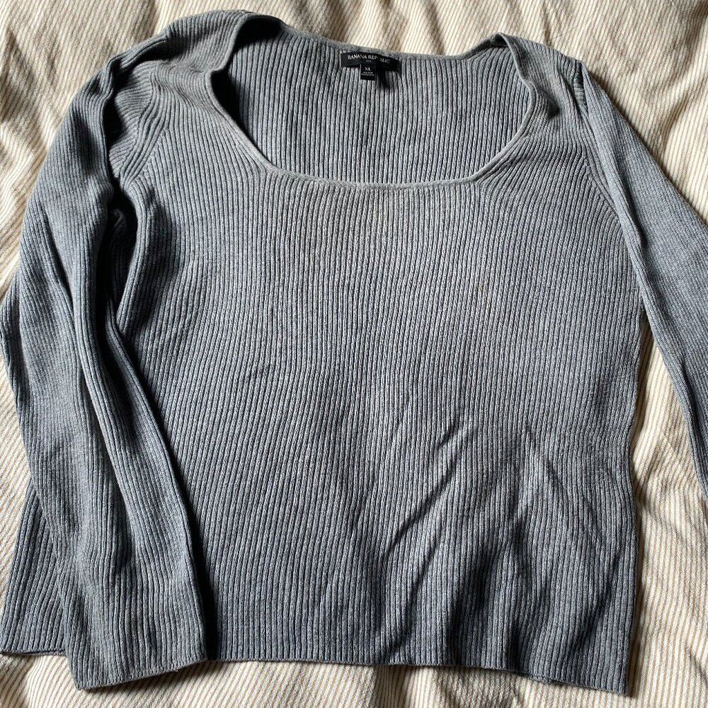 Grey Ribbed Square Neck Banana Republic Sweater